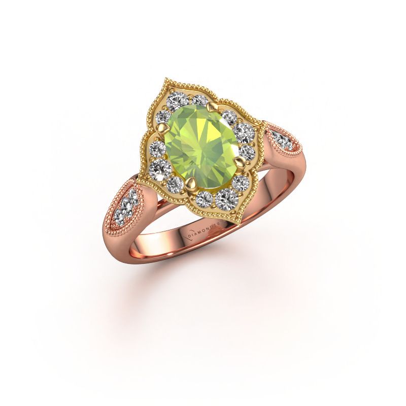 Engagement ring Rosan 585 rose gold peridot 8x6 mm