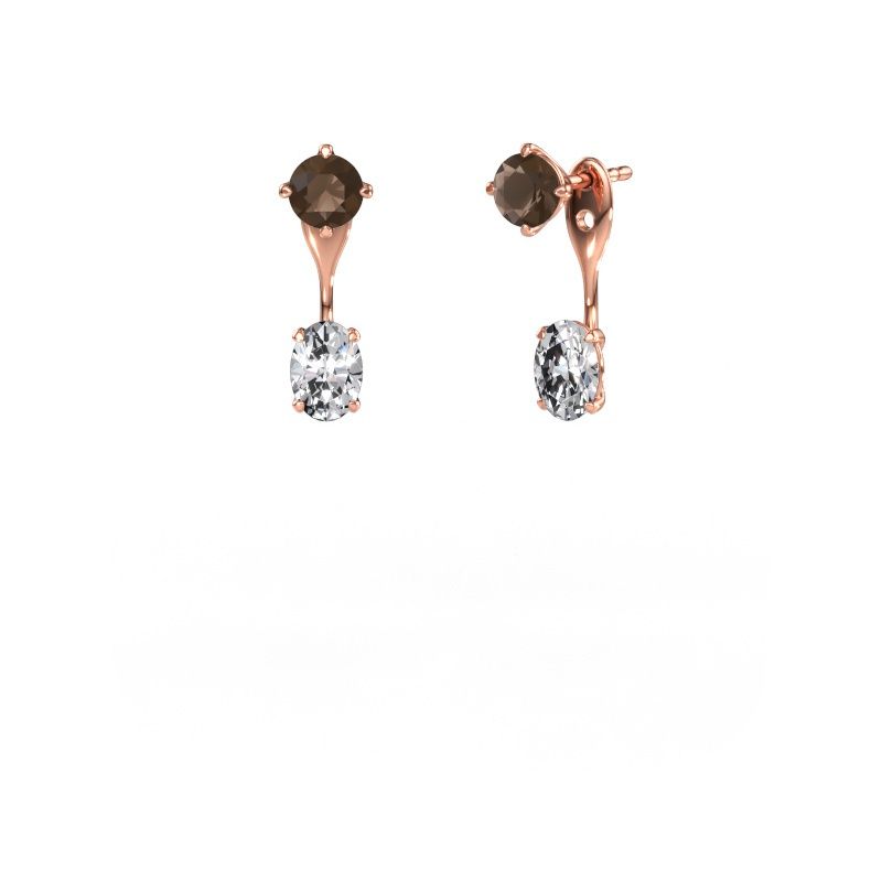 Drop earrings Kate RND-OVL 585 rose gold smokey quartz 5 mm