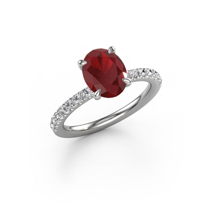 Engagement ring Crystal OVL 2 950 platinum ruby 9x7 mm