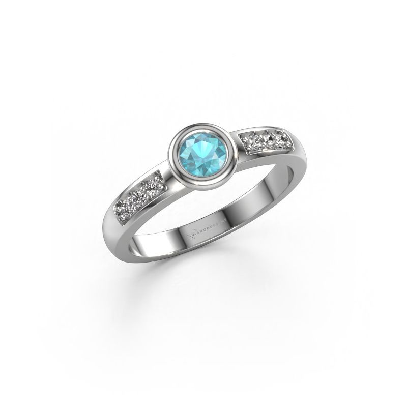 Bague de fiançailles Lieke 585 or blanc topaze bleue 4 mm