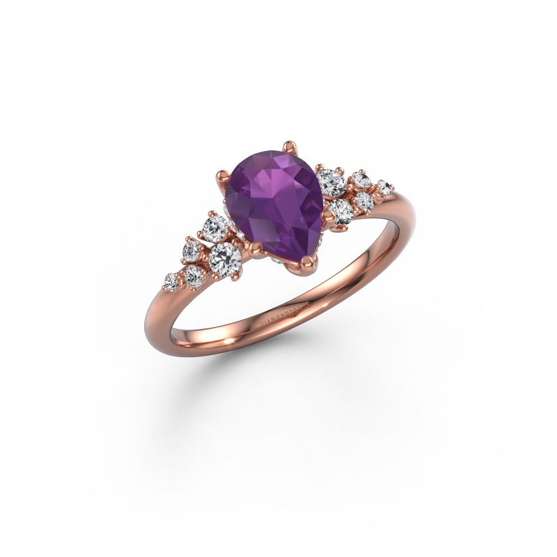 Bague de fiançailles Emma PER 585 or rose améthyste 8x6 mm