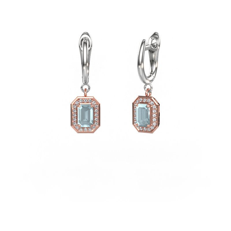 Pendants d'oreilles Dodie 1 585 or rose aigue-marine 6x4 mm
