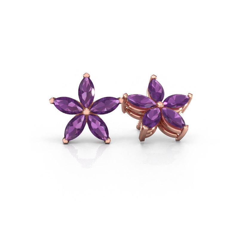 Oorstekers Sylvana 585 rosé goud amethist 5x2.5 mm