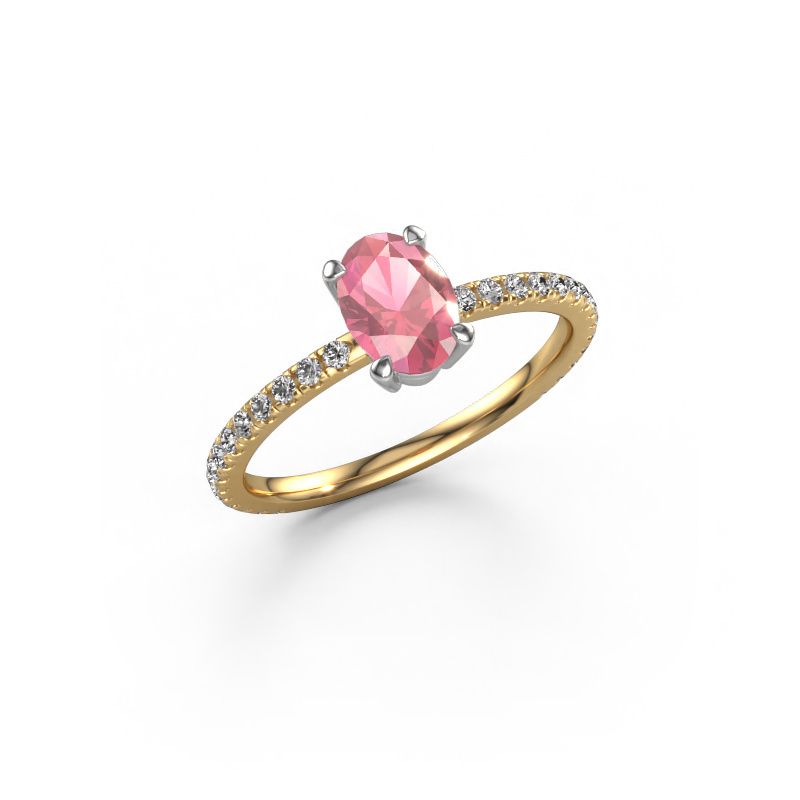 Engagement ring Lynelle 2 585 gold tourmaline pink 7x5 mm