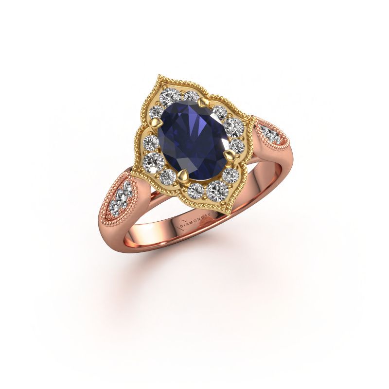 Engagement ring Rosan 585 rose gold sapphire 8x6 mm