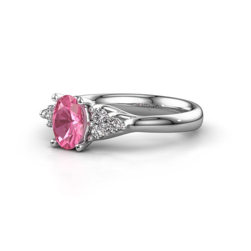 Afbeelding van Verlovingsring Monika OVL<br/>585 witgoud<br/>Roze saffier 7x5 mm