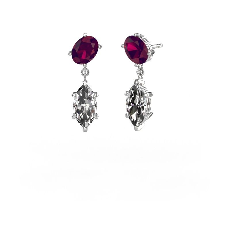 Pendants d'oreilles Toi et Moi OVL-MRQ 585 or blanc rhodolite 8x6 mm