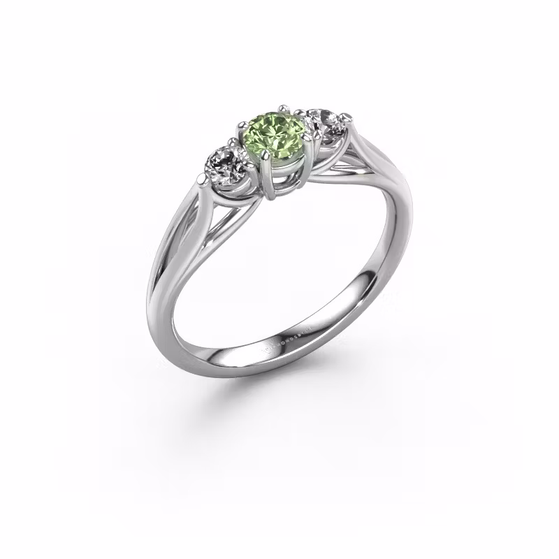 Bague de fiançailles Amie RND 585 or blanc diamants synthétiques vert 4.2 mm