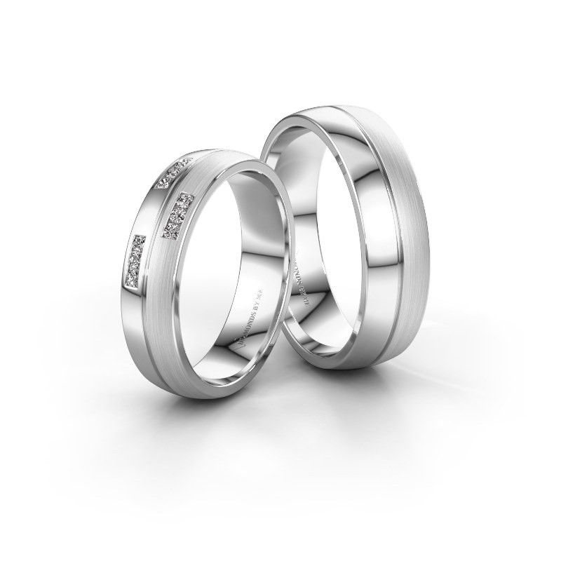 Image of Wedding rings set WH0206LM25APM ±5x1.7 mm 14 Carat white gold diamond 0.012 crt