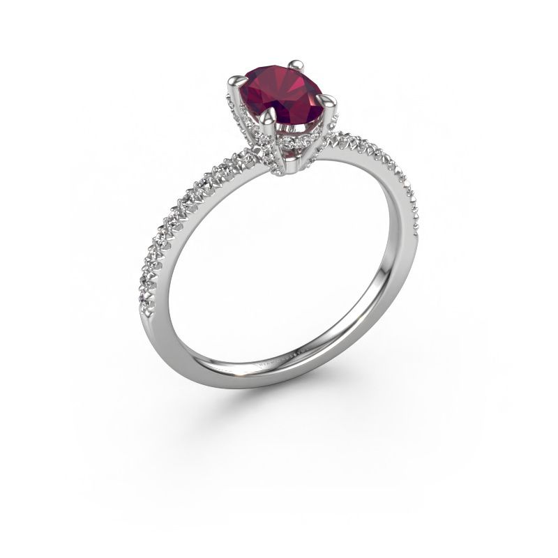 Bague de fiançailles Saskia 1 OVL 585 or blanc rhodolite 7x5 mm