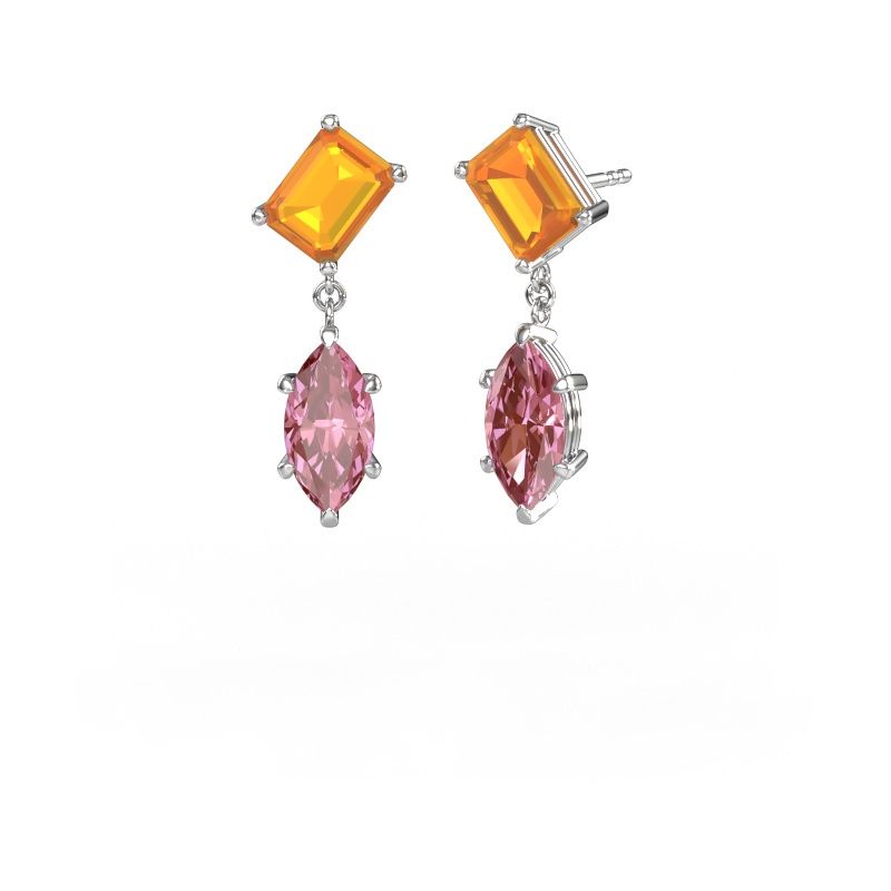 Pendants d'oreilles Toi et Moi EME MRQ 585 or blanc citrine 8x6 mm