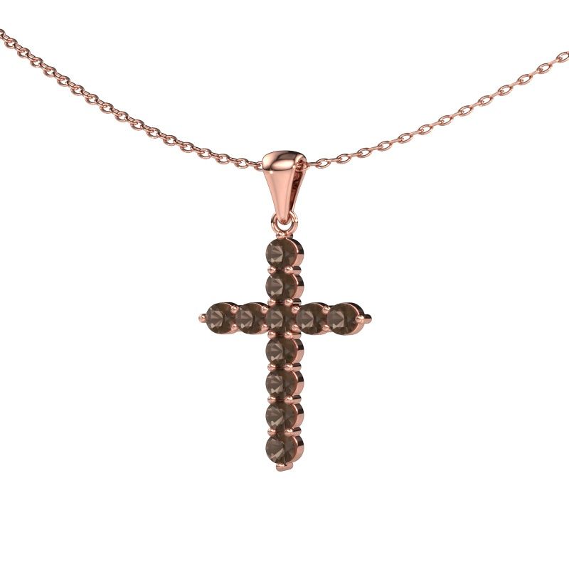 Anhänger Cross 585 Roségold Rauchquarz 2.5 mm