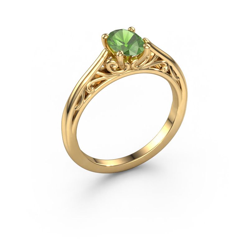 Verlobungsring Shannon ovl 585 Gold Turmalin grün 7x5 mm