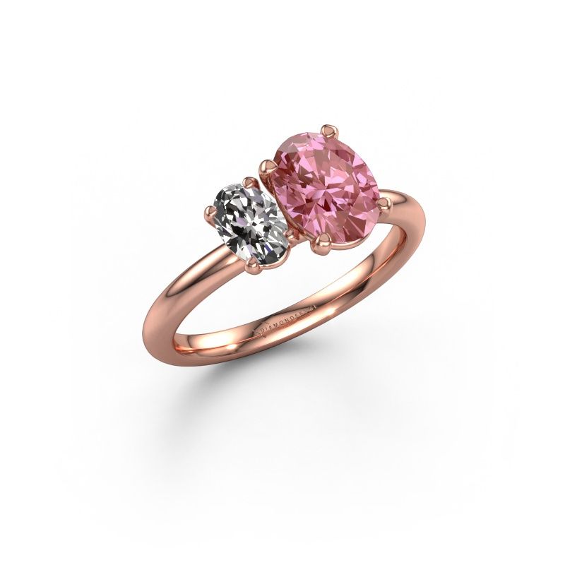 Engagement ring Toi et Moi OVL-OVL 585 rose gold pink lab grown diamond 8x6 mm