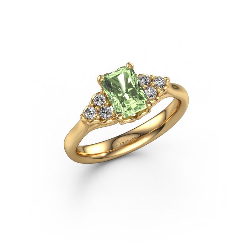 Engagement ring Myrna RAD 585 gold green lab grown diamond 7x5 mm