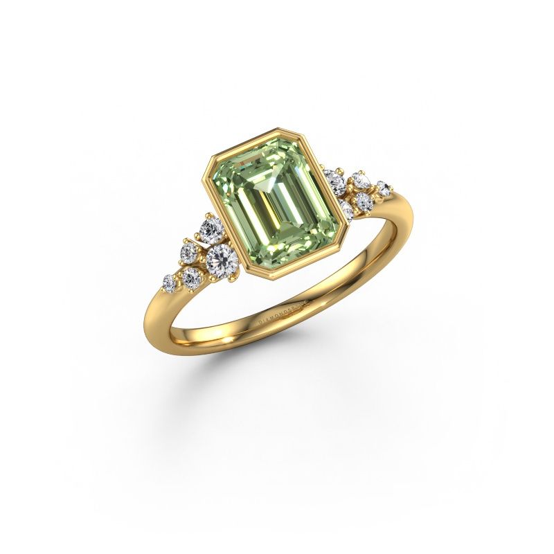 Engagement ring Aliyah EME 585 gold green lab grown diamond 8x6 mm