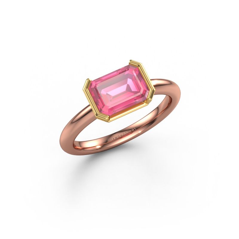 Verlovingsring Tayler EME 585 rosé goud roze saffier 8x6 mm