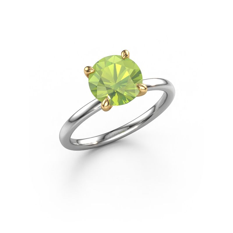 Verlovingsring Crystal RND 1 585 witgoud peridoot 6.8 mm