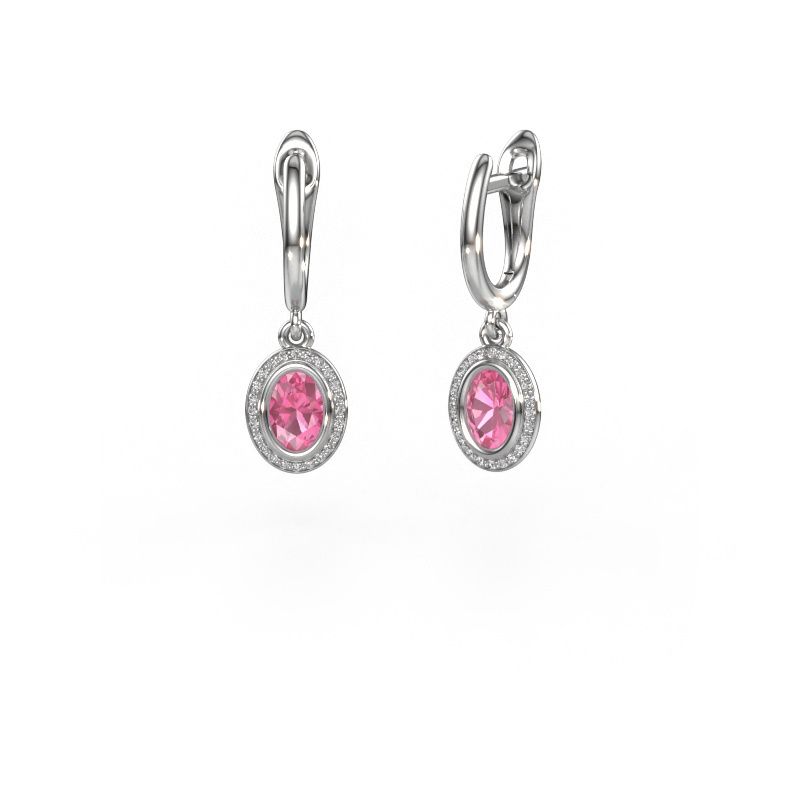 Pendants d'oreilles Noud OVL 585 or blanc saphir rose 6x4 mm