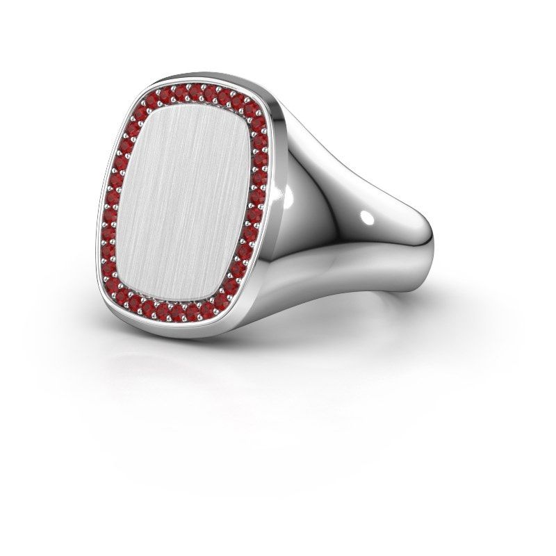 Image of Men's ring floris cushion 4<br/>585 white gold<br/>Ruby 1.2 mm