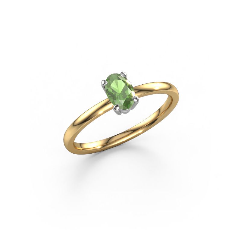 Bague de fiançailles Lynelle 1 585 or jaune vert tourmaline 6x4 mm
