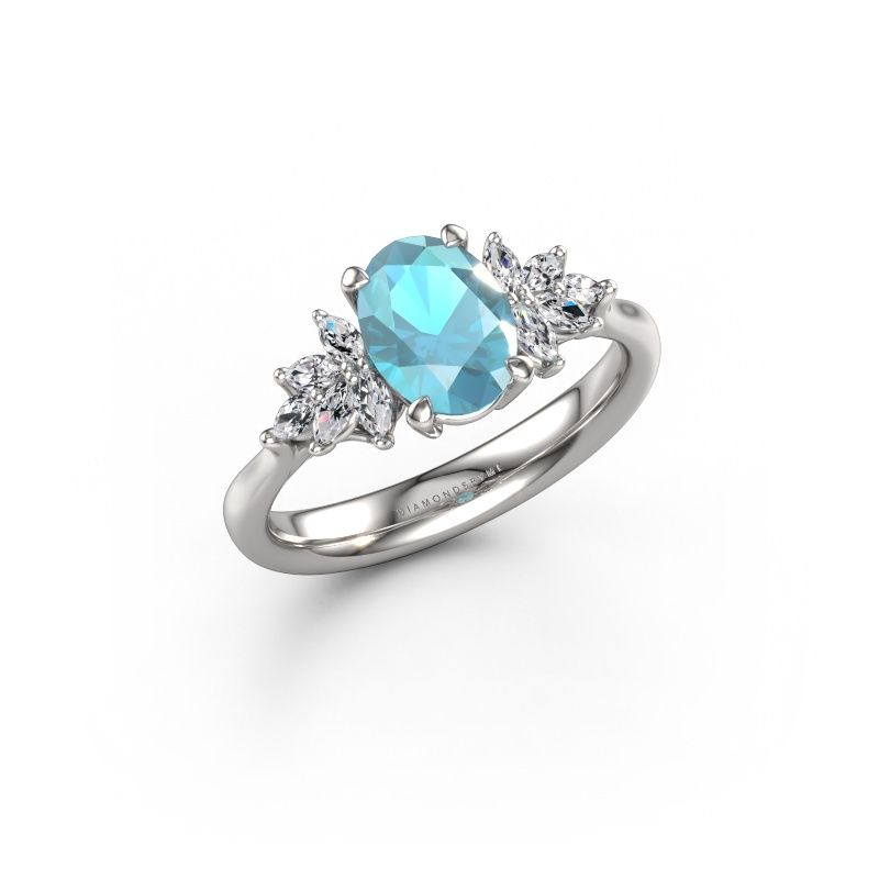 Engagement ring Fiona OVL 950 platinum blue topaz 8x6 mm