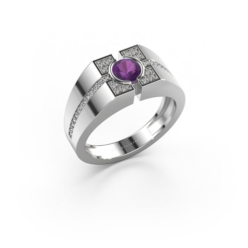 Herenring Thijmen 585 witgoud amethist 5 mm