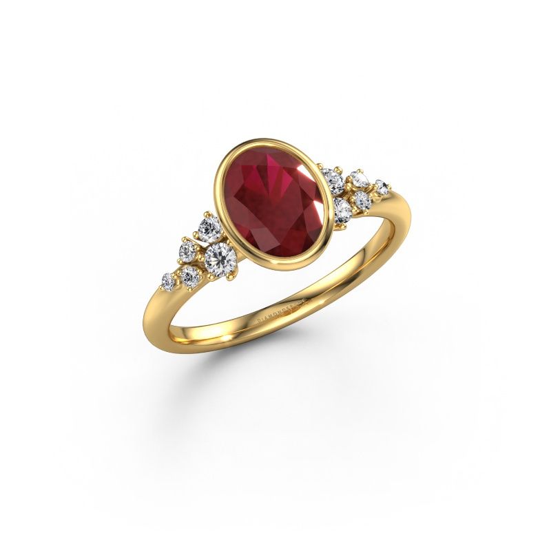 Bague de fiançailles Aliyah OVL 585 or jaune rubis 8x6 mm