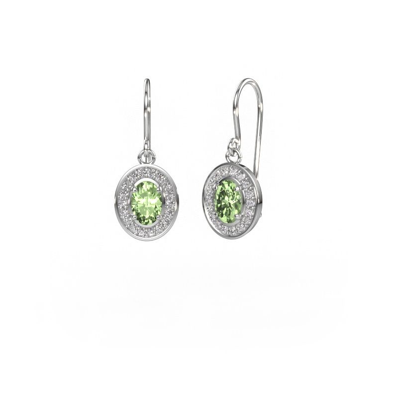 Pendants d'oreilles Layne 1 585 or blanc diamants synthétiques vert 6.5x4.5 mm