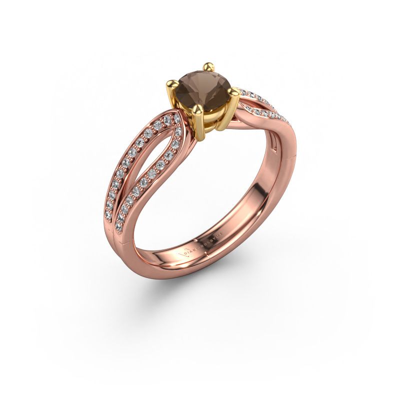 Bague de fiançailles Antonia rnd 2 585 or rose quartz fumé 5 mm