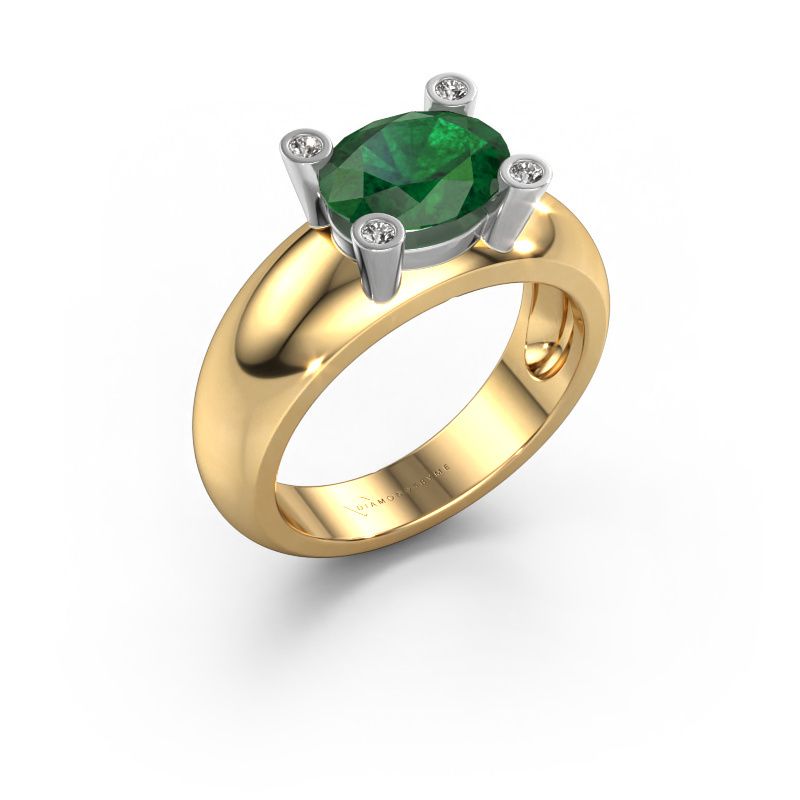 Bague Tamara OVL 585 or jaune emeraude 9x7 mm