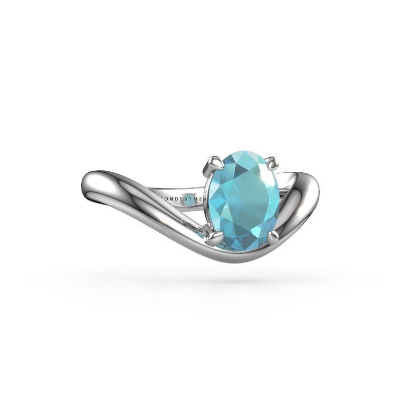 Verlovingsring Femke OVL 950 platina blauw topaas 8x6 mm