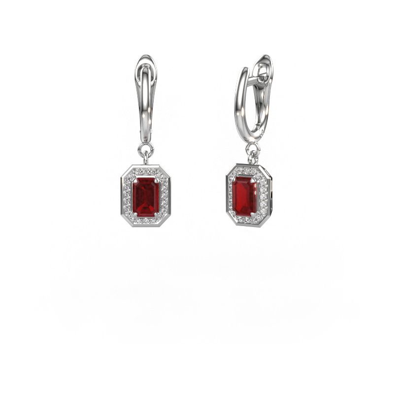Pendants d'oreilles Dodie 1 950 platine rubis 6x4 mm