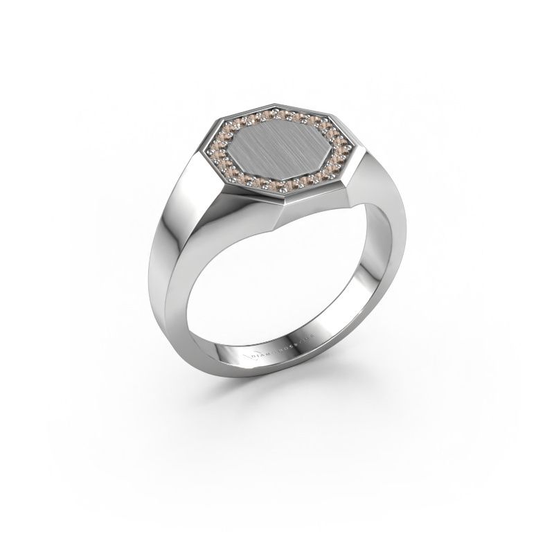 Men's ring Floris Octa 2 585 white gold brown diamond 0.18 crt