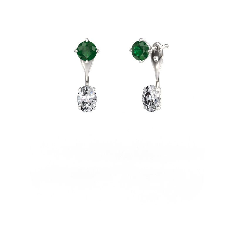 Pendants d'oreilles Kate RND-OVL 585 or blanc emeraude 5 mm