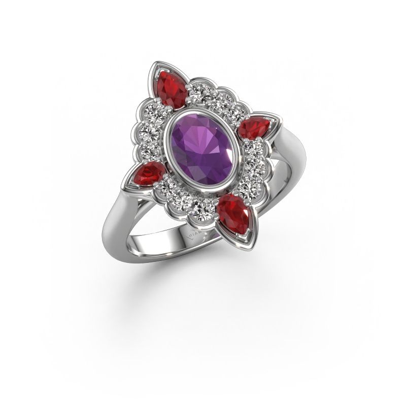 Bague de fiançailles Door 585 or blanc améthyste 7x5 mm