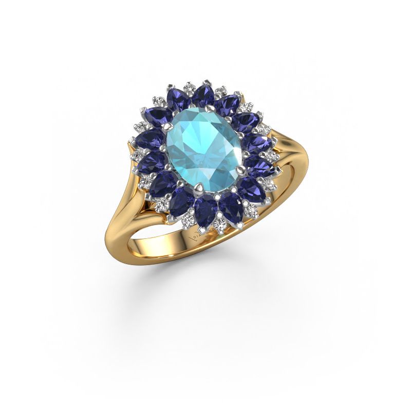 Forlovelsesring Lidia 585 gull blå topas 8x6 mm