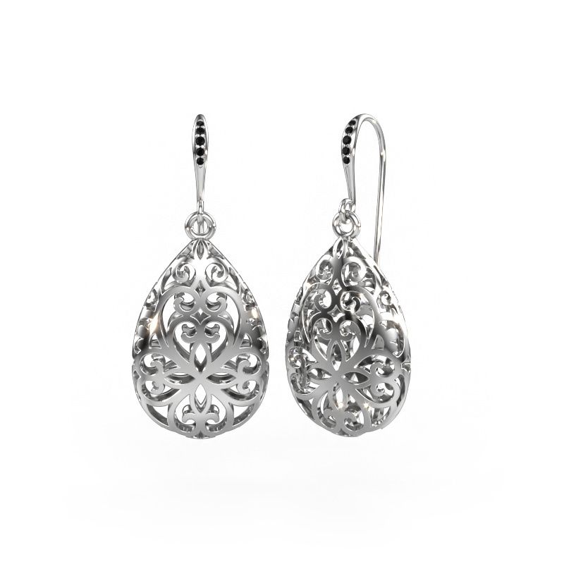 Drop earrings Idalia 1 585 white gold black diamond 0.04 crt