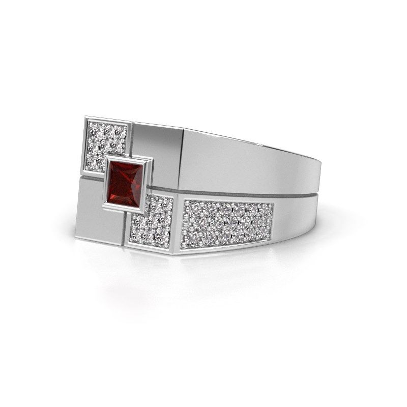 Afbeelding van Heren ring Rogier<br/>585 witgoud<br/>Granaat 4 mm