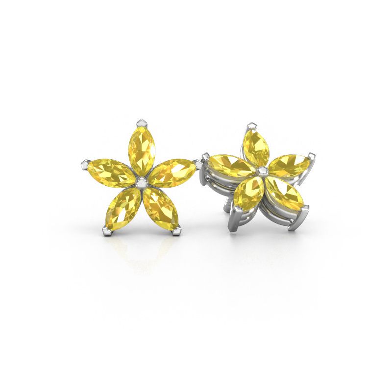 Stud earrings Sylvana 585 white gold yellow sapphire 5x2.5 mm