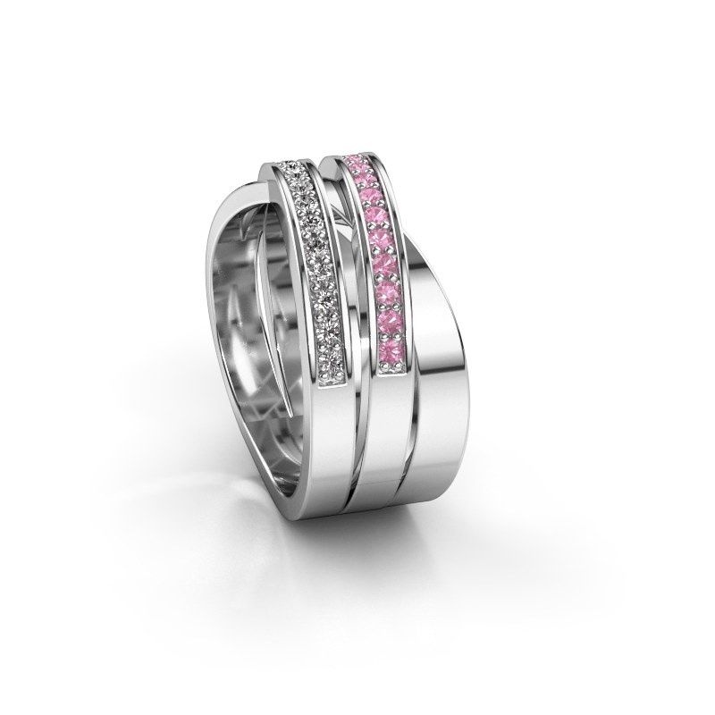 Afbeelding van Ring Margje<br/>585 witgoud<br/>Roze saffier 1.3 mm