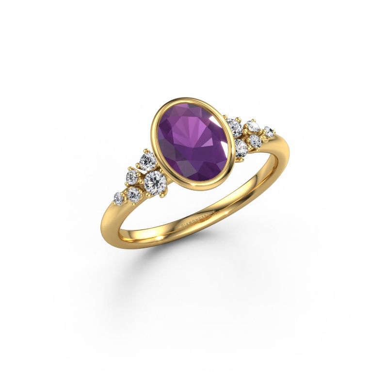 Bague de fiançailles Aliyah OVL 585 or jaune améthyste 8x6 mm