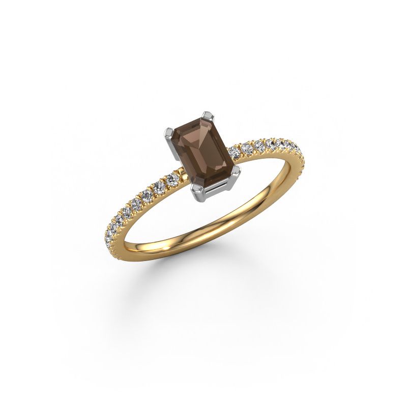 Engagement ring Denita 2 EME 585 gold smokey quartz 6x4 mm