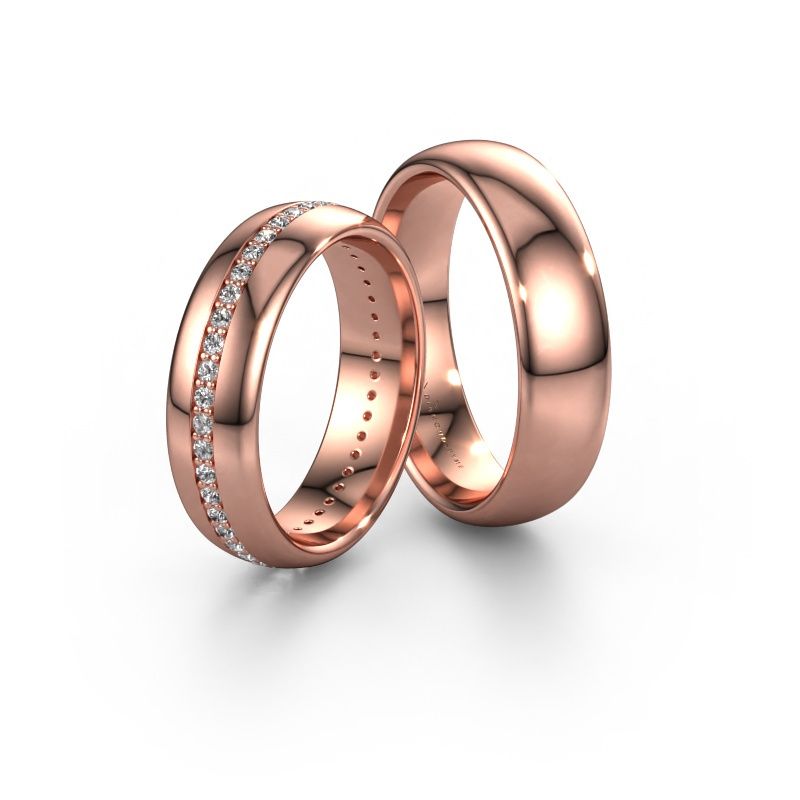 Trauringe set WH0103LM36BP ±6x2 mm 14 Karat Roségold Diamant 0.44 crt
