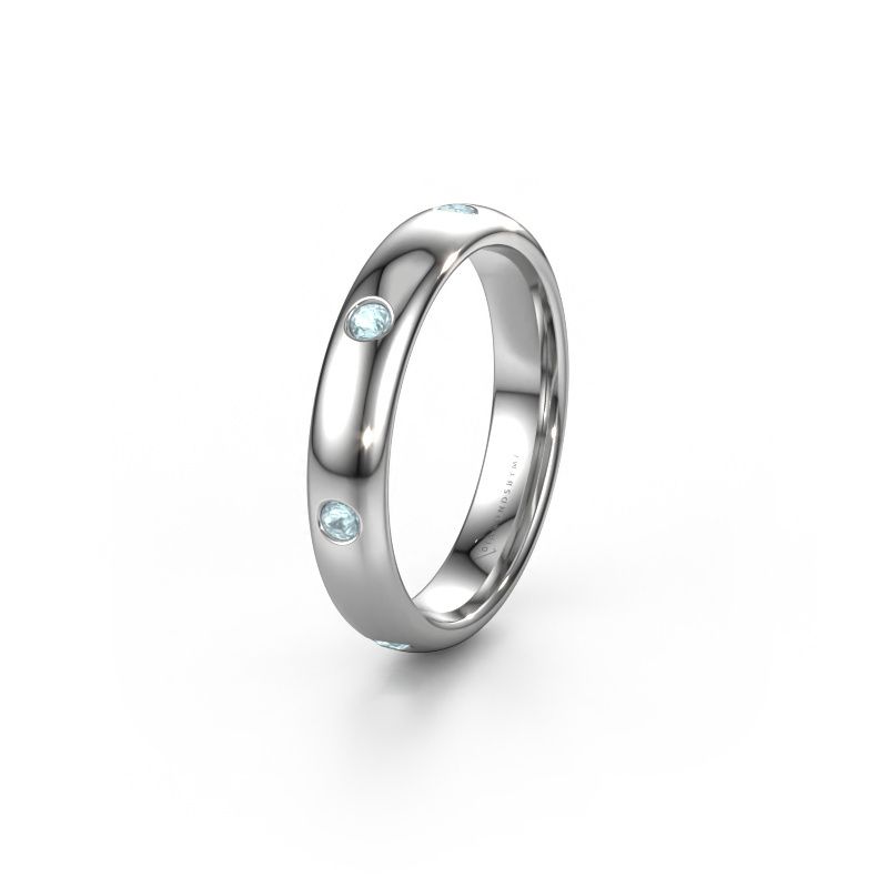Trouwring WH0105L34BP 585 witgoud aquamarijn ±4x2 mm