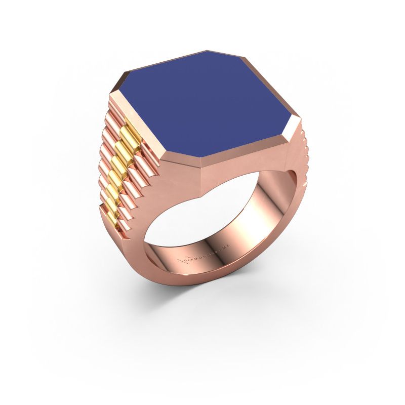 Siegelring Brent 5 585 Roségold Blau Emaille 18x15 mm