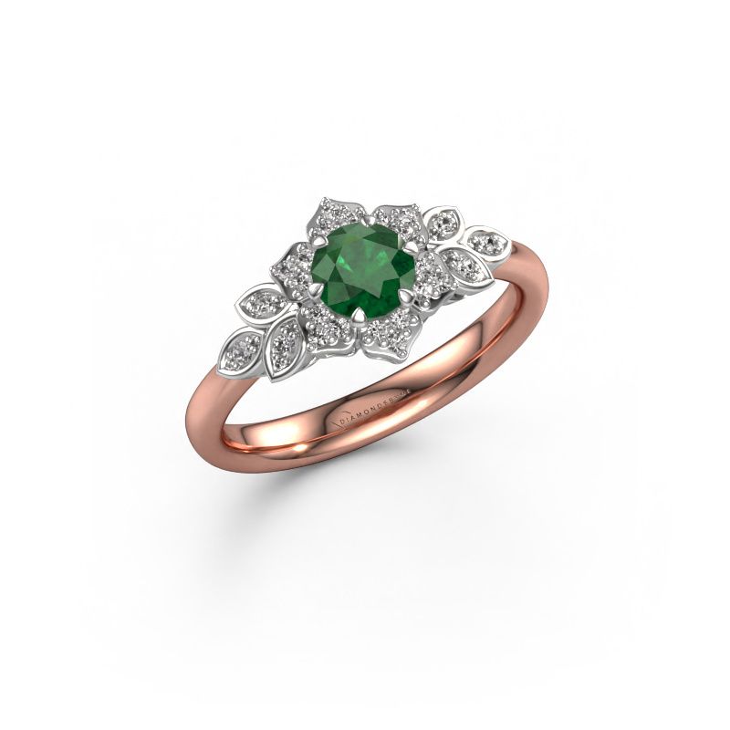 Verlovingsring Tatjana 585 rosé goud smaragd 5 mm