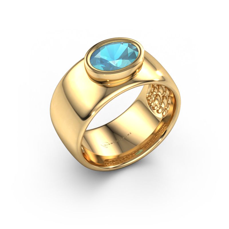 Bague Anouschka 585 or jaune topaze bleue 8x6 mm