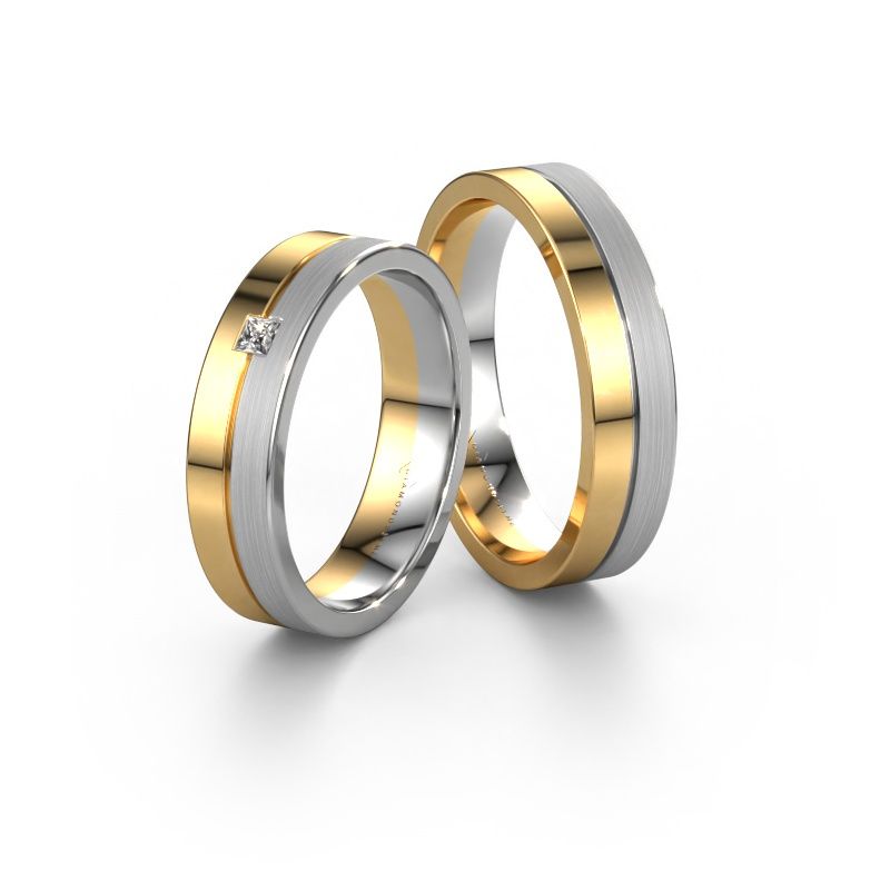 Wedding rings set WH0201LM15APMSQR ±0.20x0.07 in 14 Carat gold diamond 0.05 crt