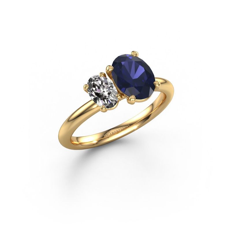 Bague de fiançailles Toi et Moi OVL-OVL 585 or jaune saphir 8x6 mm